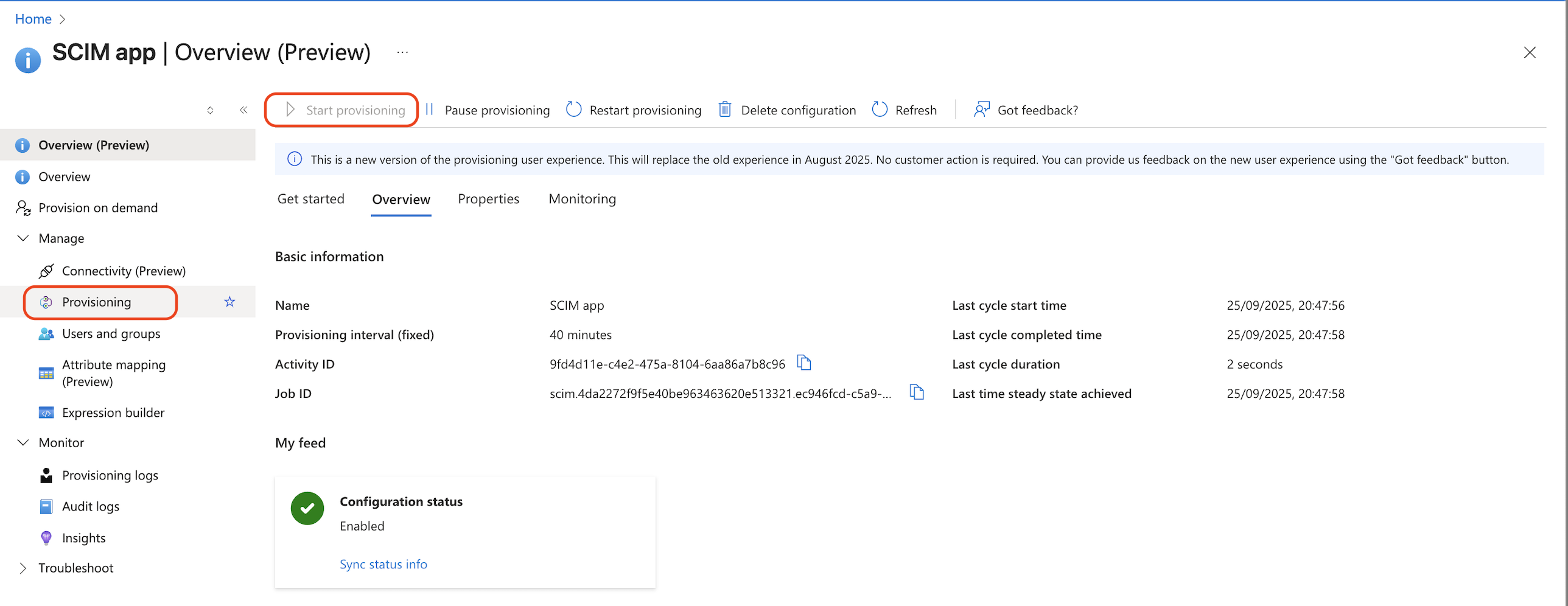 Start provisioning to synchronize users and groups. Start provisioning to synchronize users and groups.